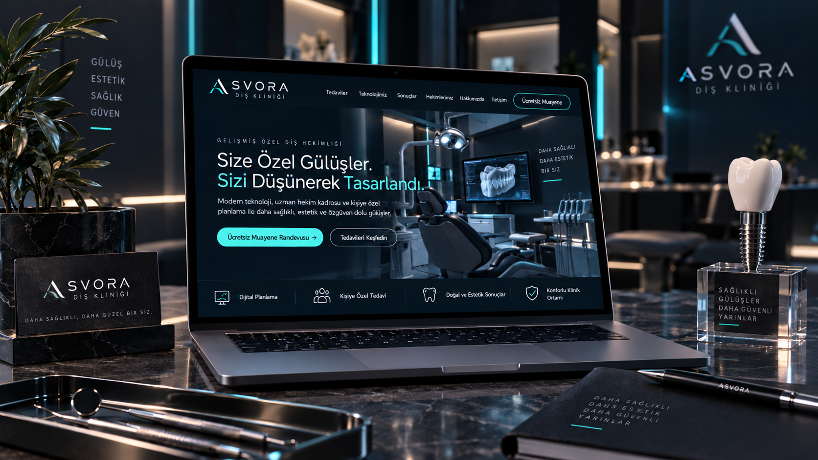 DİŞ KILİNİĞİ - GECE MAVİSİ ASVORA Diş Kliniği web sitesi demo görseli